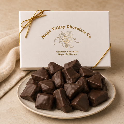 Chocolate Covered Sponge Candy gift presentation with Napa Valley Chocolate Company box.