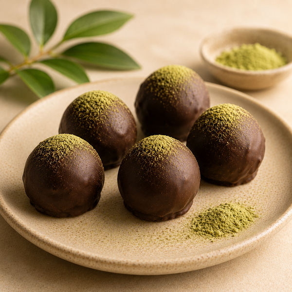Wasabi Chocolate Truffles styled with green wasabi powder 