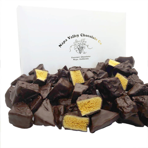 Dark Chocolate Covered Sponge Candy, Chocolate Covered Honeycomb Candy, Chocolate Covered Seafoam Candy, Sponge Candy, Seafoam Candy, Honeycomb Candy